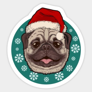 Cute Christmas Pug with Santa Hat Sticker